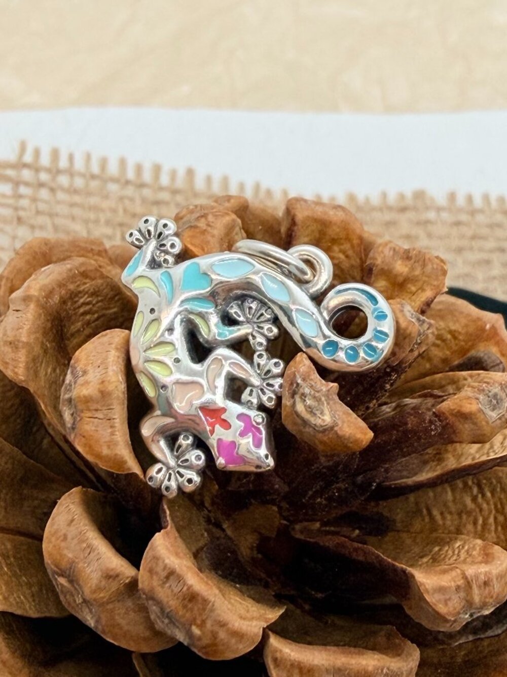 James Avery Enamel Festive Gecko Charm Sterling Silver Colorful Lizard